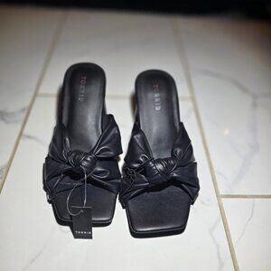 Torrid Twist Knot Slides Women's Size 6.5WW Black Faux Leather Sandals Slip On